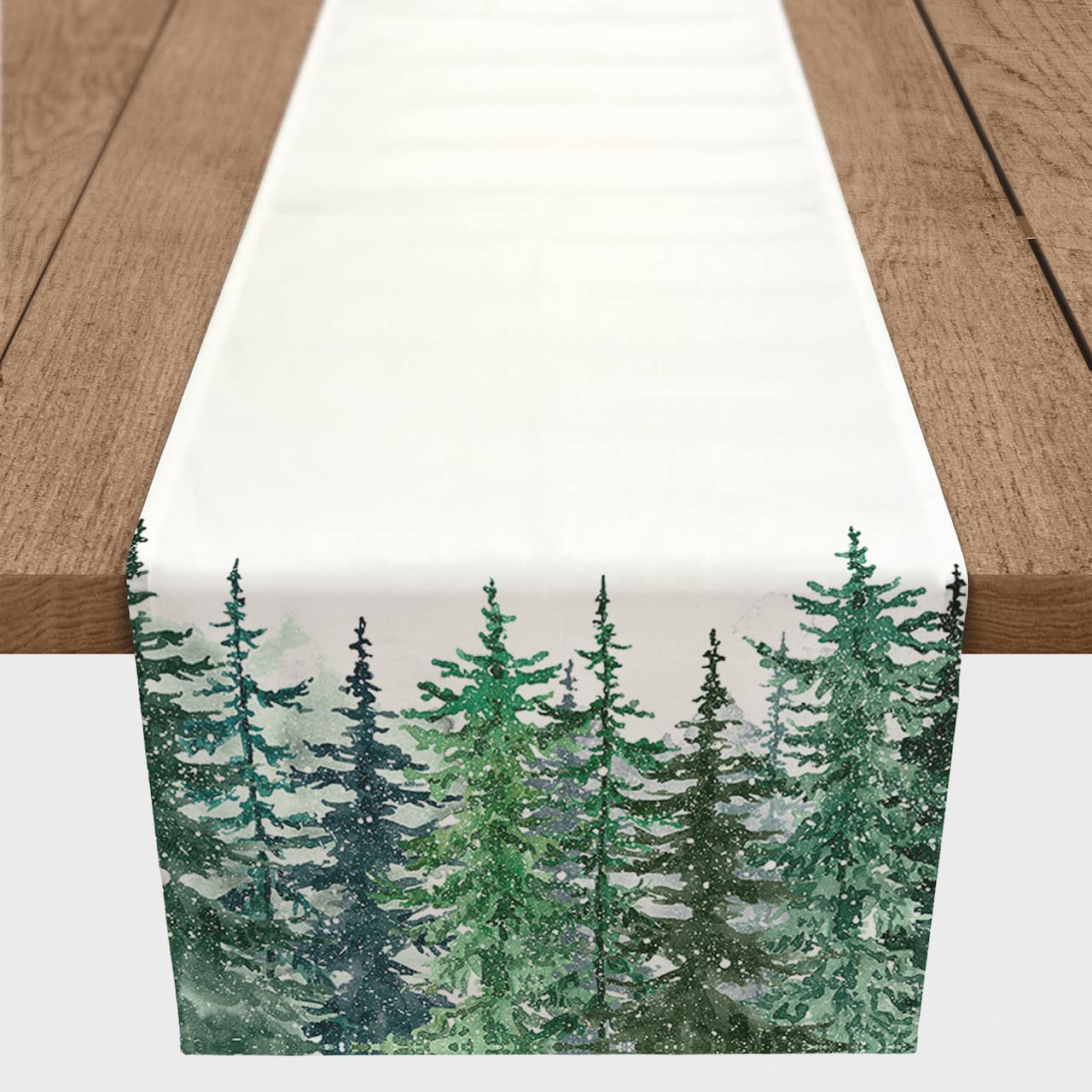 72&#x22; Winter Watercolor Pine Forest Poly Twill Table Runner